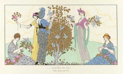 maitreet. Enkle sommerkjoler fra La Gazette du Bon Ton, pub. 1914 (sjablongertrykk) av French School