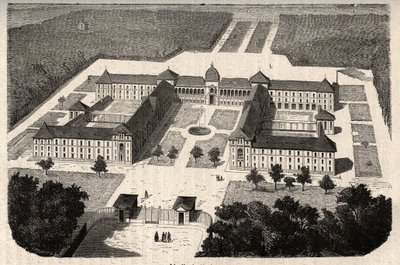 The Imperial Asylum of Vesinet (nåværende Hospital of Vesinet) i Yvelines - gravering i "" PATILE"" - PECTURERISK BESKRIVELSE AV FRANKRIKE I 6 BIND AV LUCIEN HUARD - slutten av 1800-tallet av French School