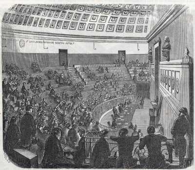 Paris School of Medicine - det store amfiteateret - Gravering i "Tableau-de-Paris" av Edmond Texier 1852 av French School