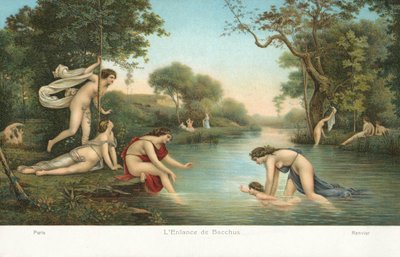 Bacchus#39; barndom (fargelitografi) av French School