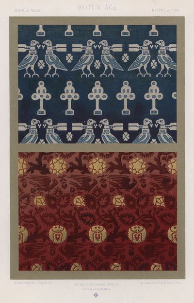 Stoffets utsmykning: middelalder, middelalder, Mittel-Alter (farge litho) av French School