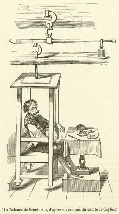 Sanctorius#39; balanse (gravering) av French School