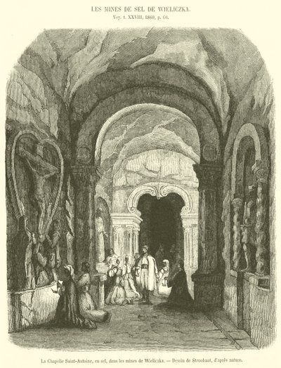 Saint-Antoine kapell, i salt, i gruvene i Wieliczka (gravering) av French School