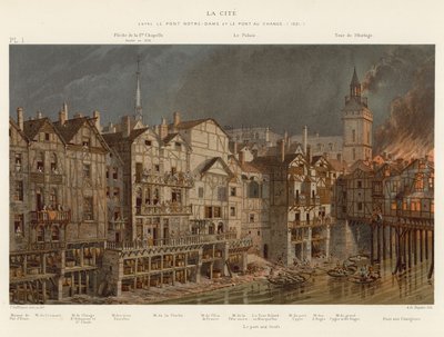 La Cite, mellom Pont Notre-Dame og Pont au Change, 1621 av French School