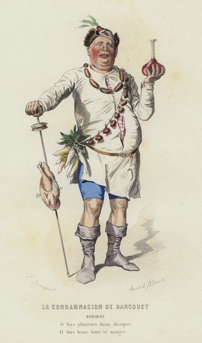 The Damnation of Bancquet (farget gravering) av French School