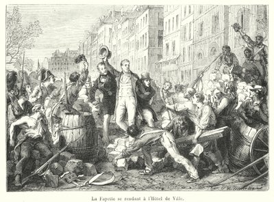 La Fayette skal til Hotel de Ville (gravering) av French School