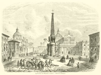 The Fountain of the Elephant, i Catania (gravering) av French School