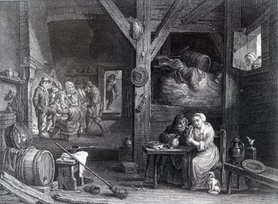La Fumeuse, trykk av Jean Baptiste Patas etter David Teniers den yngre, 1786-1808 av French School
