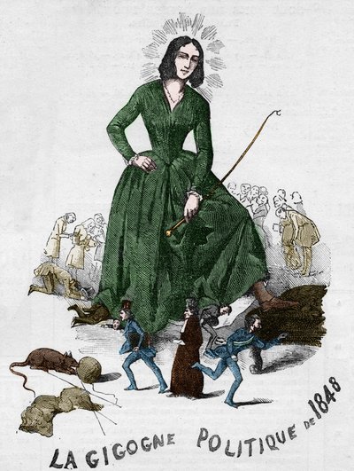 Den politiske Gigogne av 1848 (George Sand (Aurore Dupin, Baronne Dudevant) (1804-1876) fransk forfatter). Tegneserie laget i Bourges i 1848 fra den romantiske samlingen til Adolphe Jullien. av French School