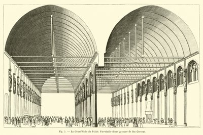 The Great Hall of the Palace, faksimile av en gravering av Du Cerceau av French School