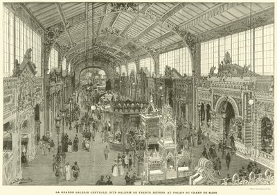The Great Central Gallery, kjent som Thirty Meter Gallery, ved Palais du Champ de Mars (gravering) av French School