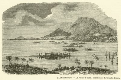 Guadeloupe, La Pointe-a-Pitre, hovedstaden i Grande-Terre, delvis ødelagt av jordskjelvet 8. februar 1843 (gravering) av French School