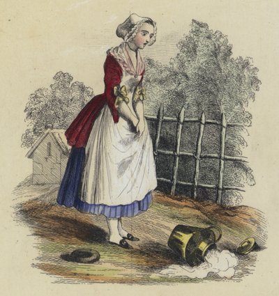 The Milkmaid And The Milk Jug (farget gravering) av French School