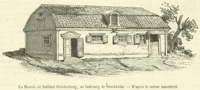 Huset der Swedenborg bodde, i forstaden til Stockholm (gravering) av French School