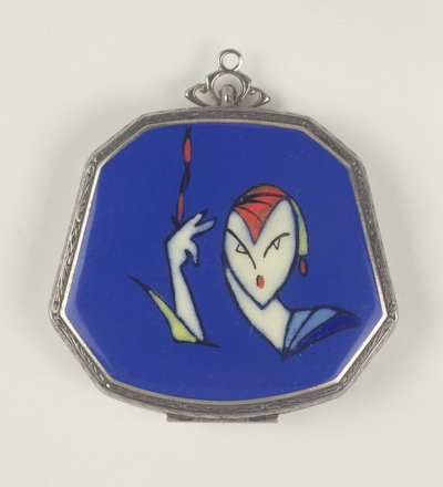 La Mode Femme Fatale Powder Compact, fransk, 1920-30 (emalje) av French School