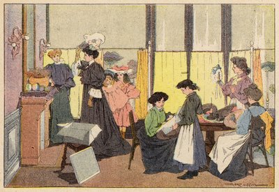 The Milliner, The Milliner (farge litho) av French School