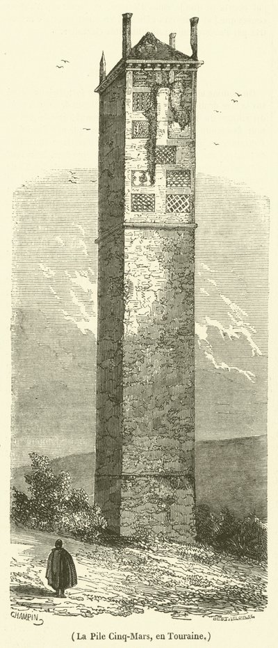The Pile Cinq-Mars, i Touraine (gravering) av French School