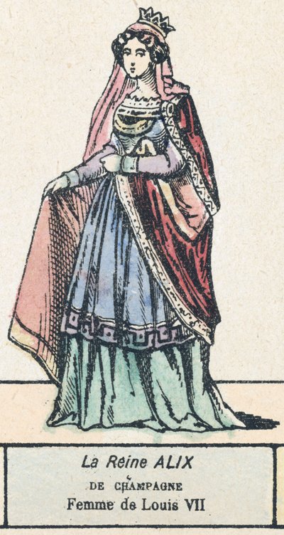 Dronning Alix av Champagne, kone til Louis VII (farget gravering) av French School