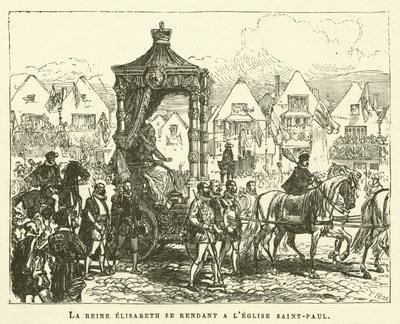 Dronning Elisabeth går til St. Pauls kirke (gravering) av French School