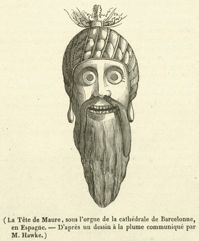 La Tete de Maure, under orgelet til katedralen i Barcelona, ​​​​i Spania (gravering) av French School