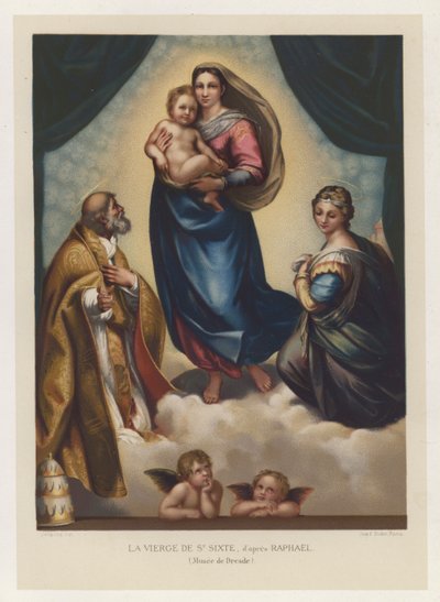 The Virgin of St Sixtus, etter Raphael, Museum of Dresden (chromolitho) av French School