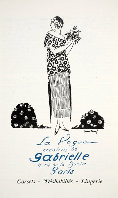 La Vogue-skaping av Gabrielle (sjablongertrykk) av French School