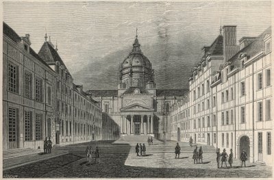 Gårdsplassen til Sorbonne i Paris på 1800-tallet - Gravering i "Tableau-de-Paris" av Edmond Texier 1852 av French School