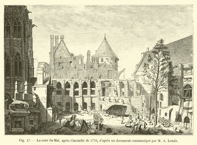 Cour du Mai, etter brannen i 1776, ifølge et dokument formidlet av M A Lenoir av French School
