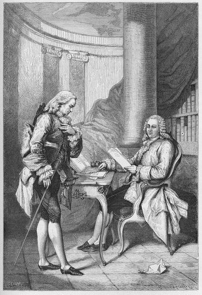 La demission de Turgot 1776 - Louis XVI (1754-1793), konge av Frankrike, og Anne Robert Jacques Turgot (1727-1781) - Turgots oppsigelse - gravering fra "" L'histoire de France tellee à mes grandenfants""" - av Francois Guizot - av French School