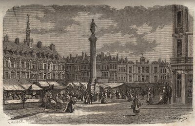 Grand Place i Lille - gravering i "Histoire de France" av Victor Duruy (1811-1894) - 1882 av French School