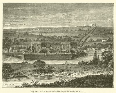 Den hydrauliske maskinen til Marly, i 1725 (gravering) av French School