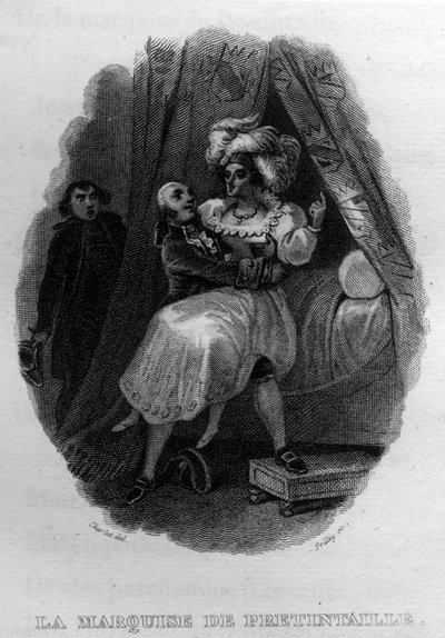 La marquise de pretintaille Chanson de Beranger i "" Oeuvres completes"" (1834) av Pierre Jean de Beranger (1780-1857), fransk poet og låtskriver. av French School