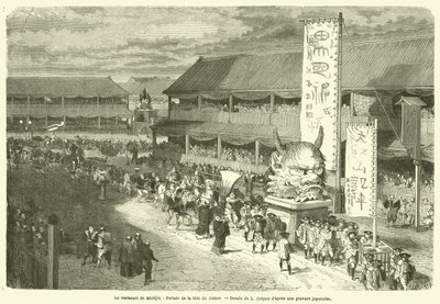 Matsouri fra Miodjin, parade av demonens hode (gravering) av French School