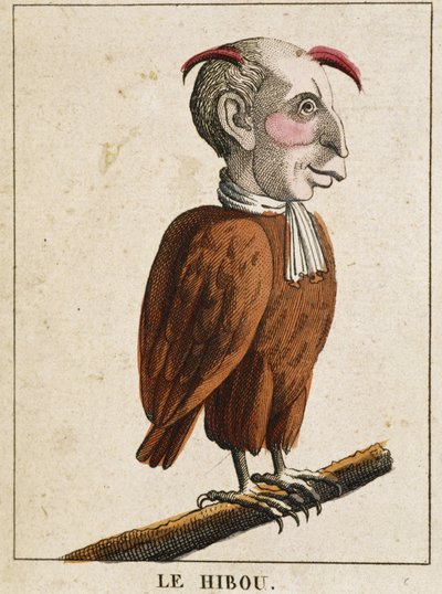 La ugle i karikatur, studie av karakter "" volatile caracterise"" sd. 19. populære bilder. av French School