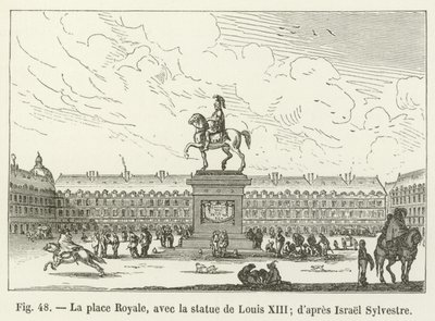 Place Royale, med statuen av Louis XIII; etter Israel Sylvestre av French School