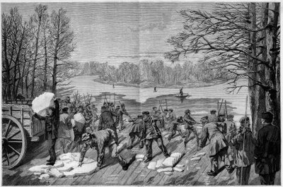 Høsting av is på de frosne innsjøene i Bois de Vincennes, i "The Illustrous World"" 1887. av French School