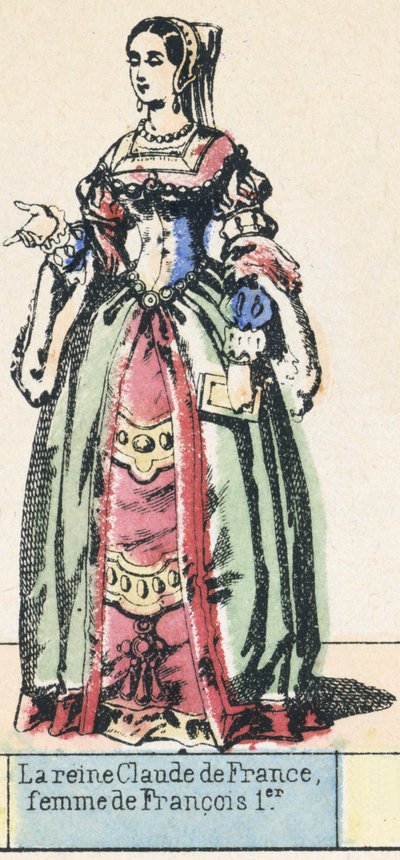 Dronning Claude av Frankrike, kone til Francois I (farget gravering) av French School