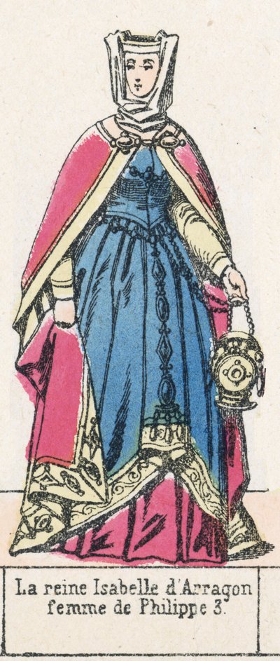 Dronning Isabella av Arragon, kone til Philip 3 (farget gravering) av French School