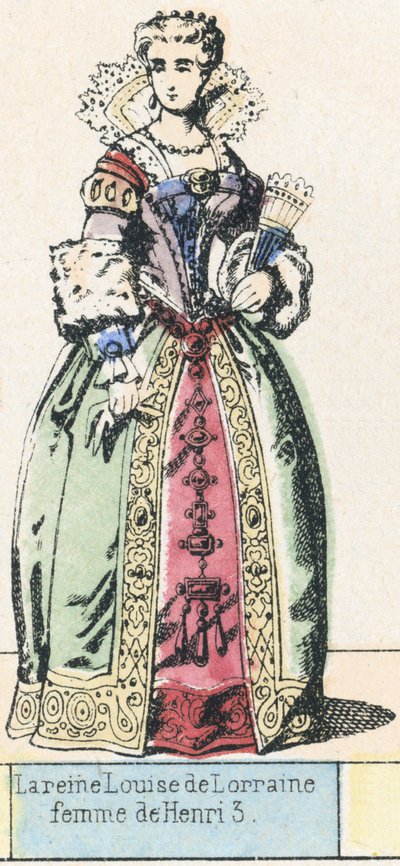 Dronning Louise av Lorraine, kone til Henry 3 (farget gravering) av French School