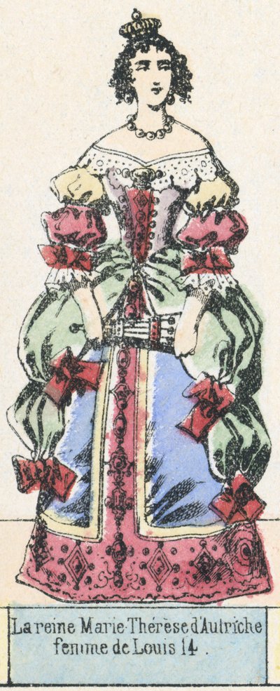 Dronning Marie Therese av Østerrike, kone til Louis 14 (farget gravering) av French School