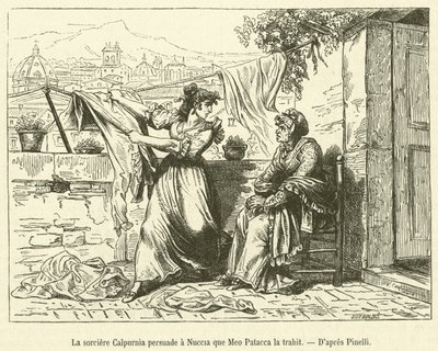 Heksa Calpurnia overtaler Nuccia om at Meo Patacca forråder henne (gravering) av French School