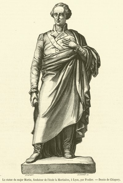 Statuen av major Martin, grunnlegger av Martiniere-skolen, i Lyon (gravering) av French School