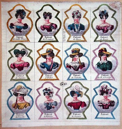 Etiketter for parfyme, ca. 1820 av French School