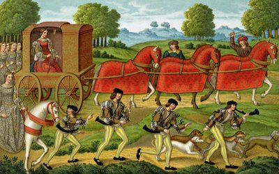 Ladies Hunting, fra en miniatyr i en manuskriptkopi av Ovids epistler av French School