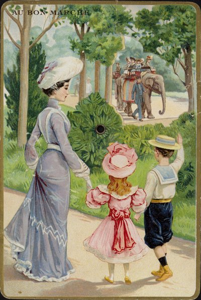 Dame og barn vinker på elefanttur av French School