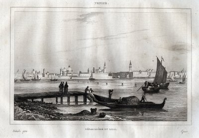 Landing stage of Lido of Venice - Engraving from “” Picturesque Italy”” by M. de Norvins, Ch. Nodier 1834-1836. av French School