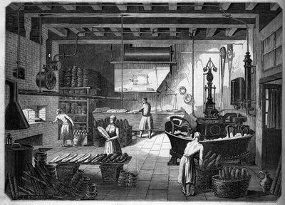 Store franske industrier på 1800-tallet: Drouot-apparater for baking. Fournil de M. Courcier, rue Saint Maur i Paris. I "" Le Monde illustrious"" 1862. av French School