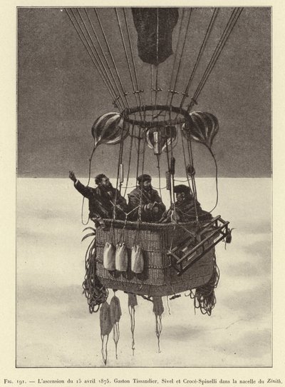 Oppstigningen 15. april 1875, Gaston Tissandier, Sivel og Croce-Spinelli i Zenith-kurven (gravering) av French School