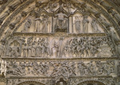 Siste dom, tympanon til den sentrale portalen til vestfasaden, 1200-tallet av French School