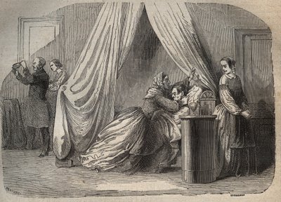 Siste øyeblikk av Charles Lafarge (1811-1840), ektemann til Marie Fortunee Capelle, Marie Lafarge (Madame) (1816-1852) fransk kriminell - Gravering i "Causes celebres de tous les peuple" av Armand Fouquier (1817-18?) 1858 -1867 - privat samling av French School